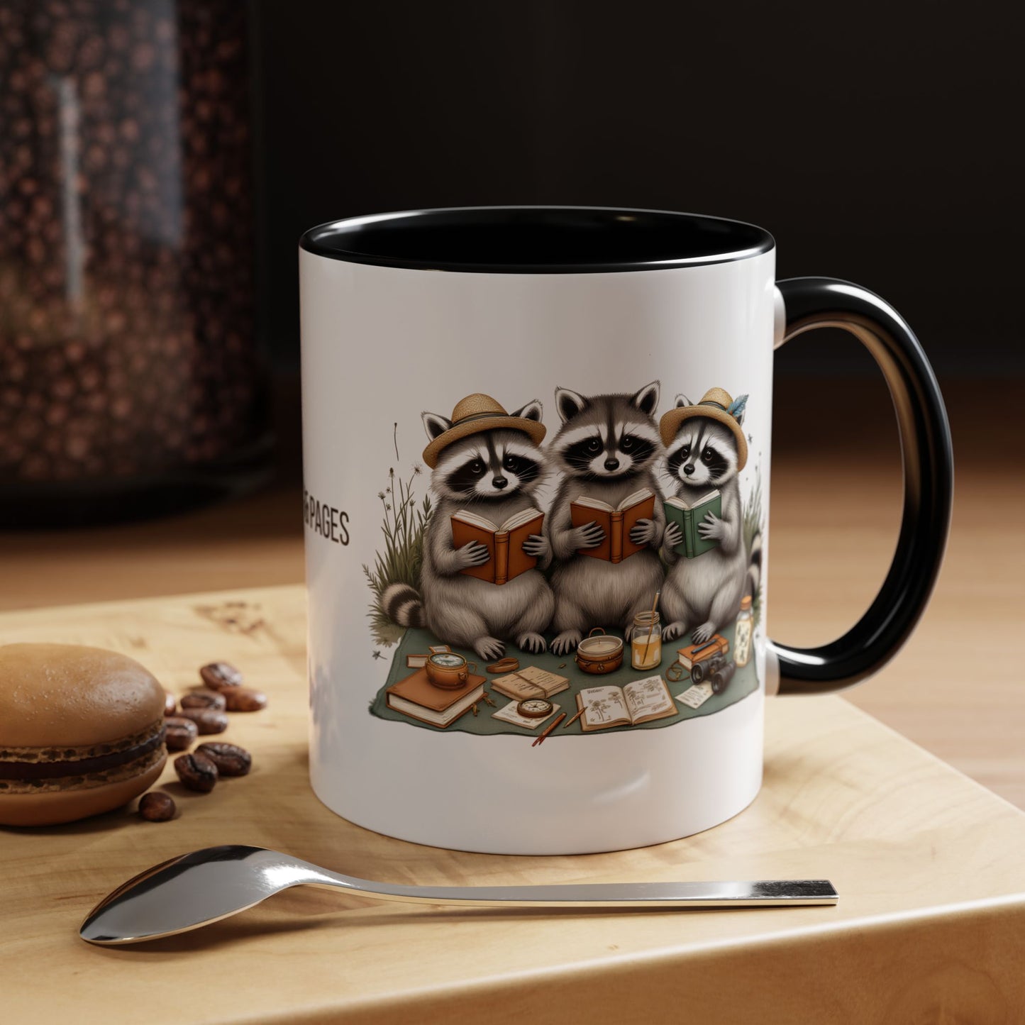 Paws & Pages Raccoon Reading Mug – Cute Book Lover Coffee Cup Gift (11oz / 15oz) - 14814