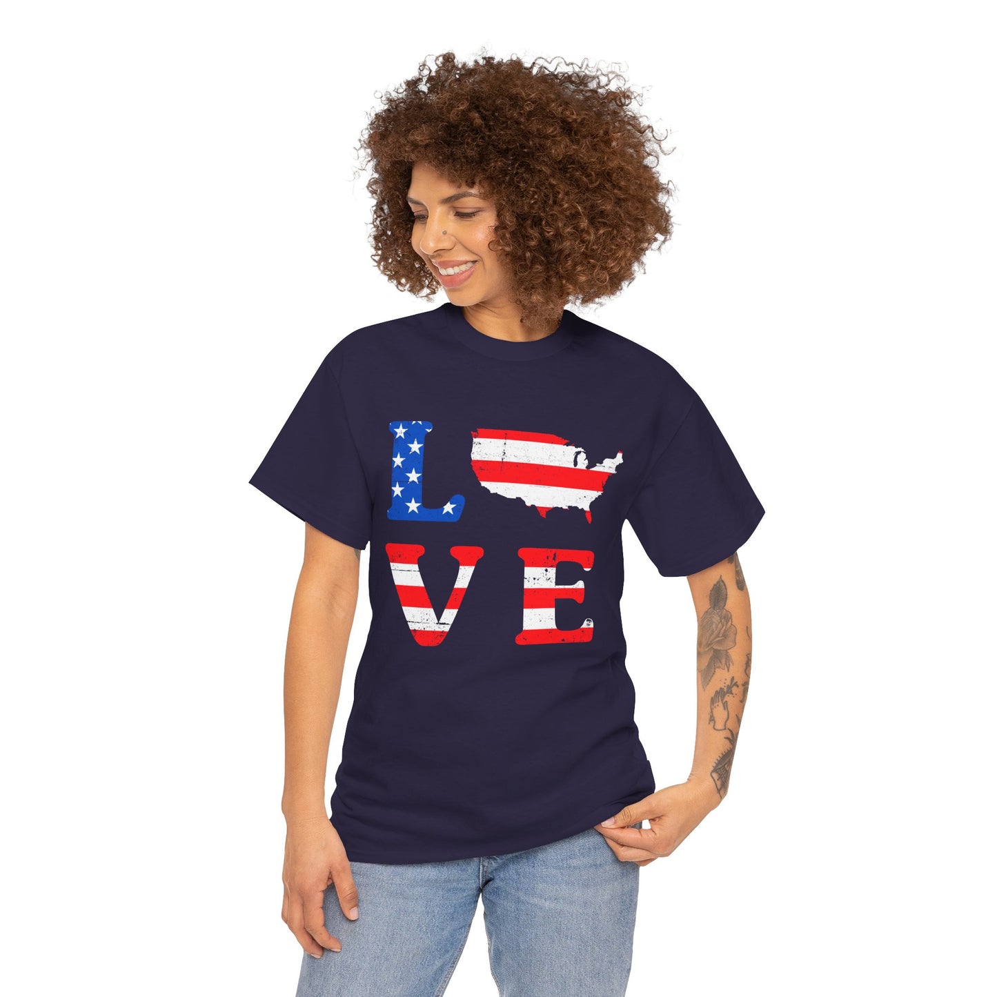 Patriotic Love Tee | Unisex Heavy Cotton T-Shirt, USA Love Shirt, 4th of July Gift, Casual Wear, Independence Day Apparel - 13696