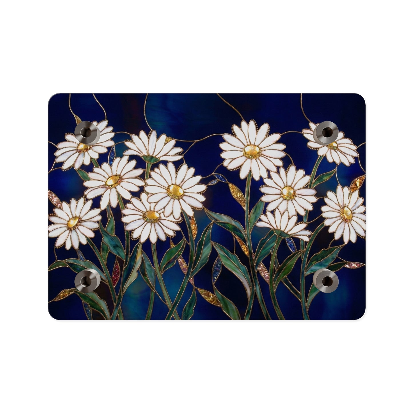 Daisy Stained-Glass Acrylic Wall Art Panel — White Daisies on Deep Blue Background - 14602