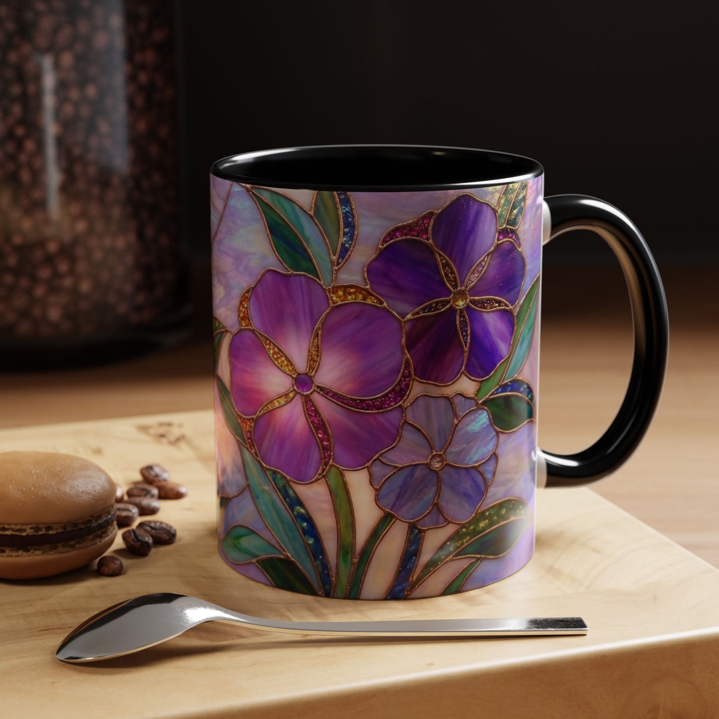 Stained Glass Violet Flowers Accent Coffee Mug, 11/15oz - 14537