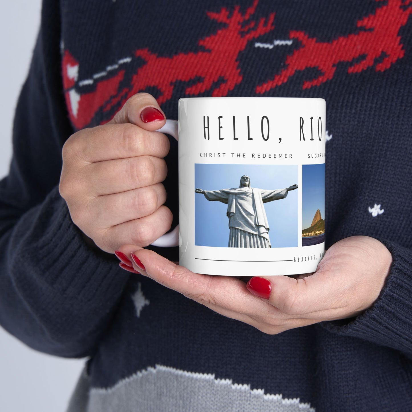 Hello Rio de Janeiro, Ceramic Mug - Explore Iconic Landmarks, Perfect Gift for Travelers & Adventurers - 12010