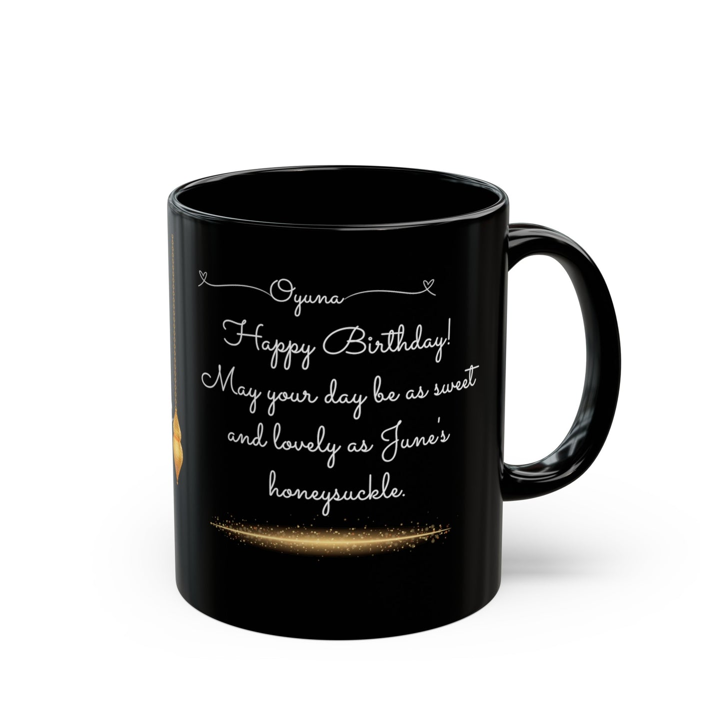 Happy Birthday, June, Honeysuckle, Customized Ceramic Black Mug (11oz, 15oz)