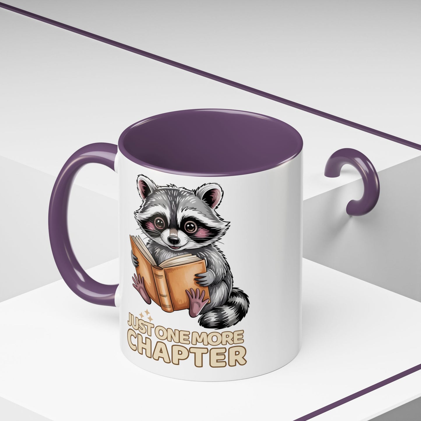 Just One More Chapter Mug – Raccoon Reading Coffee Mug, Book Lover Gift for Teacher or Librarian (11oz / 15oz)- 14792
