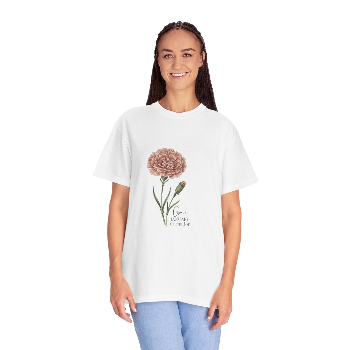 January Carnation Birth Flower T-Shirt – Customizable - 14672