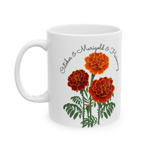 Happy Birthday,  October Birth Flower, Customizable - Ceramic Mug (11oz, 15oz) - 10158
