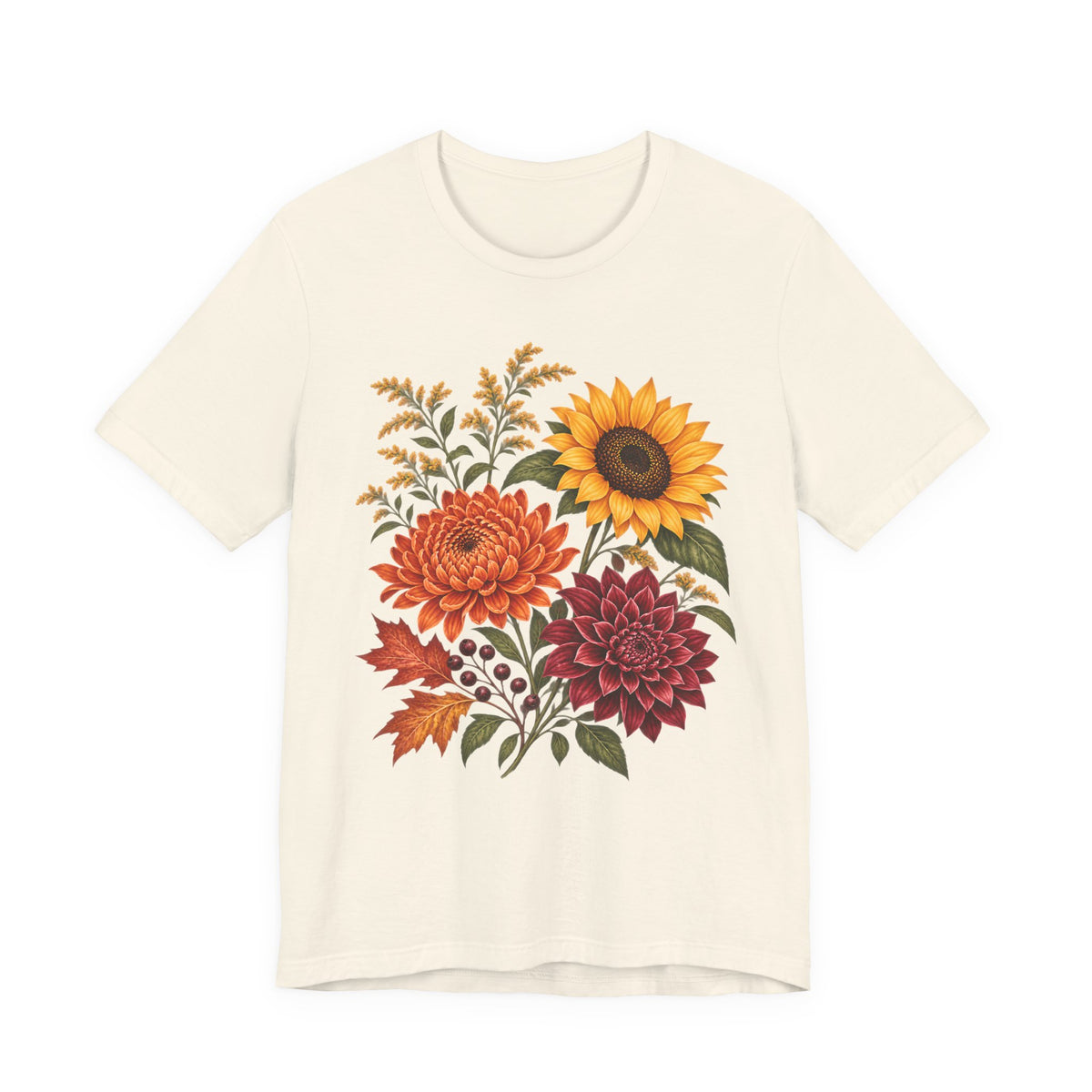 Autumn Wildflower Bouquet T-Shirt, Vintage Botanical Floral Tee - 14565
