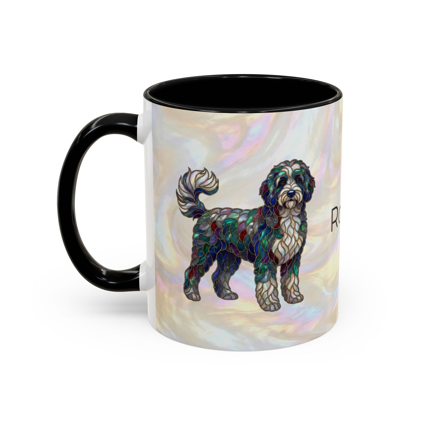 Portuguese Water Dog Accent Coffee Mug — Stained Glass Design (11/15oz) - 14655