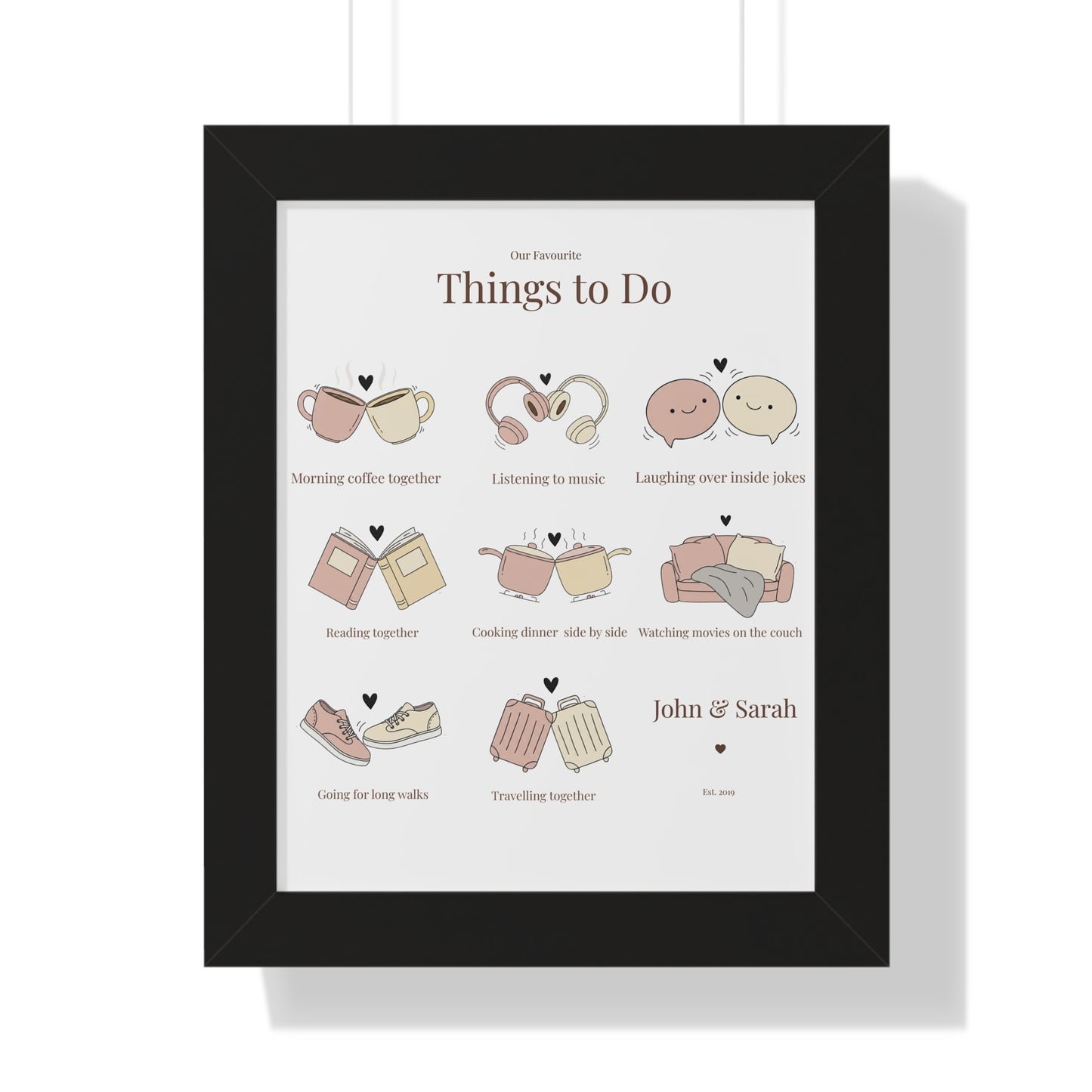 Framed Poster – “Our Favourite Things to Do” Personalized Couple Print | Valentine’s Gift - 14708