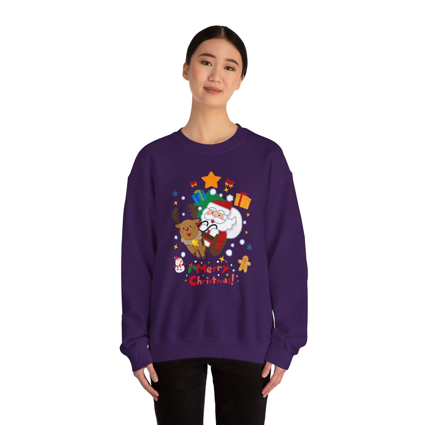 Merry Christmas, Santa & Reindeer - Unisex Heavy Blend™ Crewneck Sweatshirt - 10472