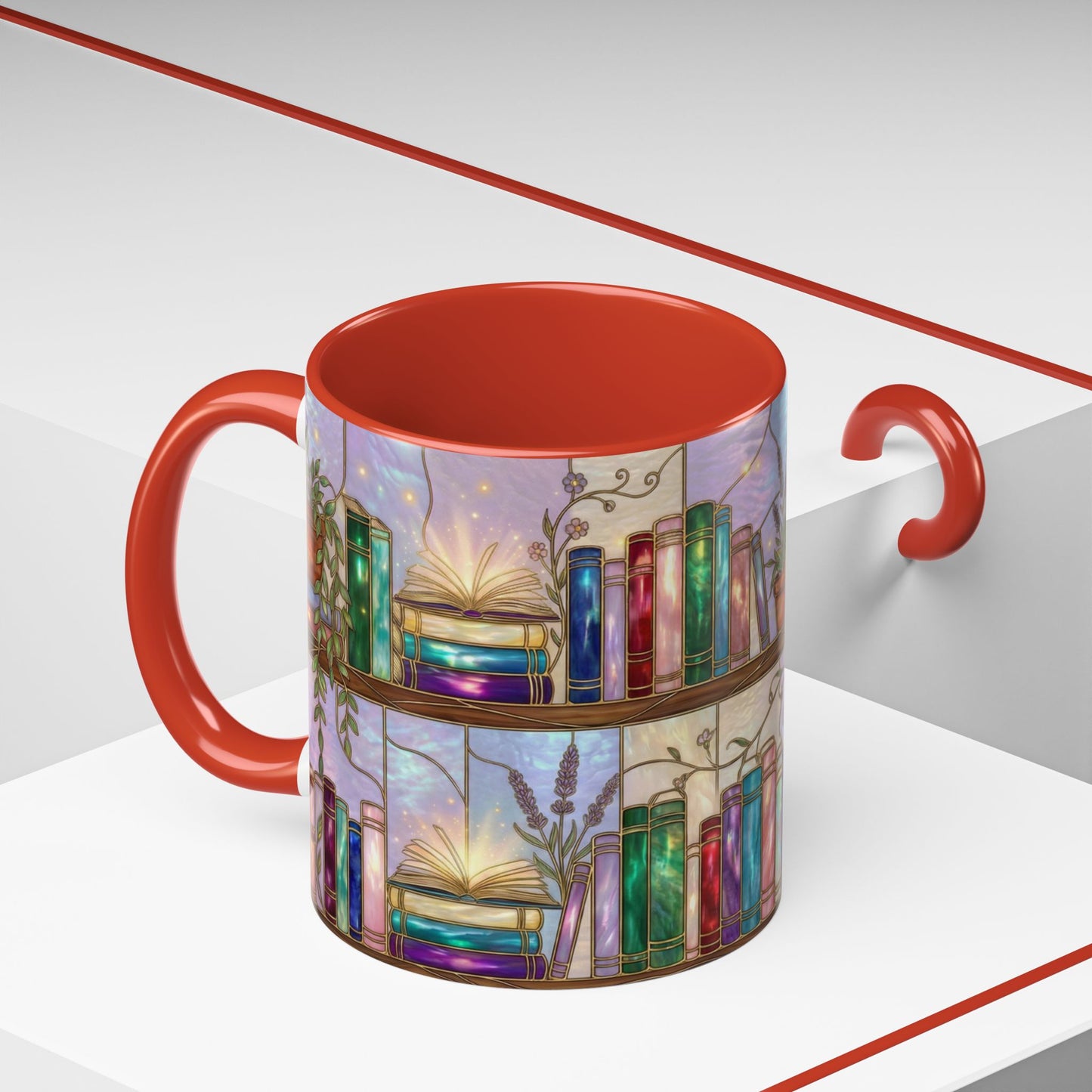 Magic Book Shelf Accent Coffee Mug — Stained Glass Design (11/15 oz) - 14529
