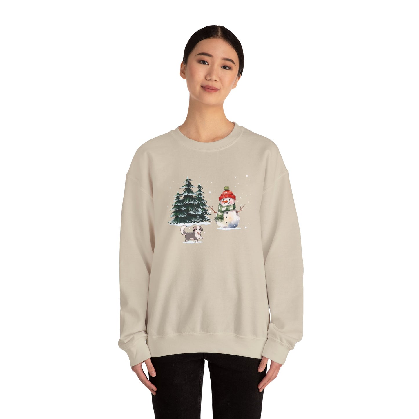 Winter Trees, Snowman, Puppy - Unisex Heavy Blend™ Crewneck Sweatshirt - 10260