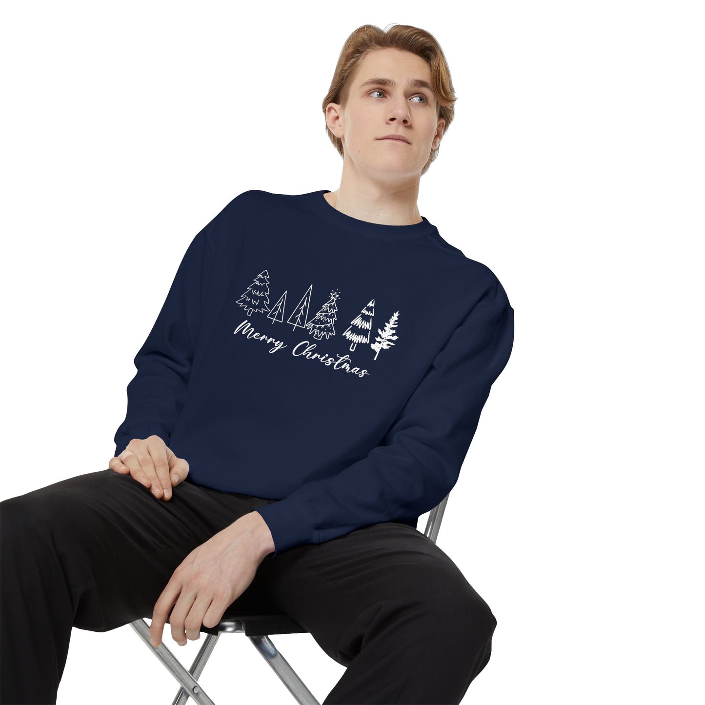 Trees, Merry Christmas - Unisex Garment-Dyed Sweatshirt - 10391