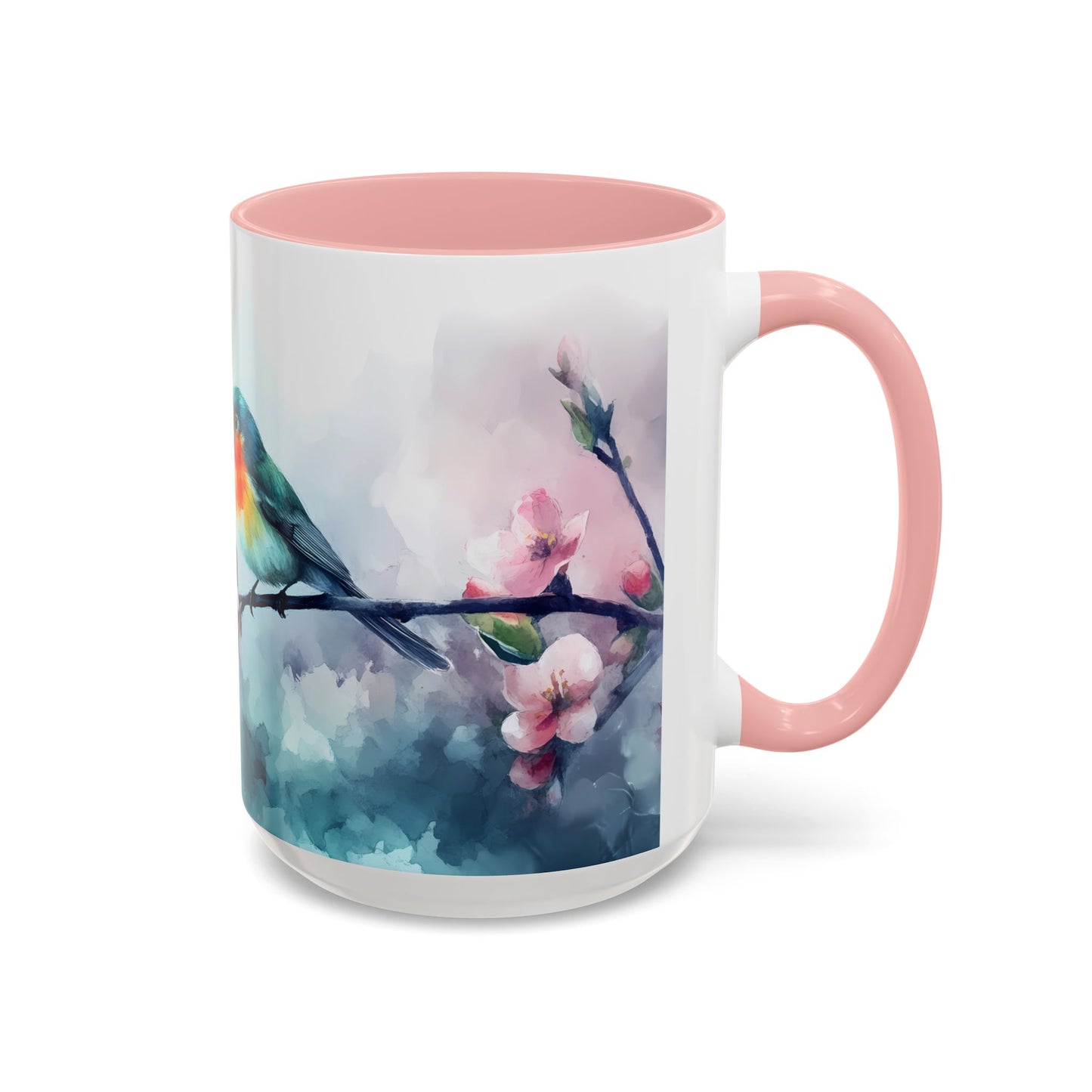 Whimsical Bird & Blossom Accent Coffee Mug - Perfect for Nature Lovers - 11886