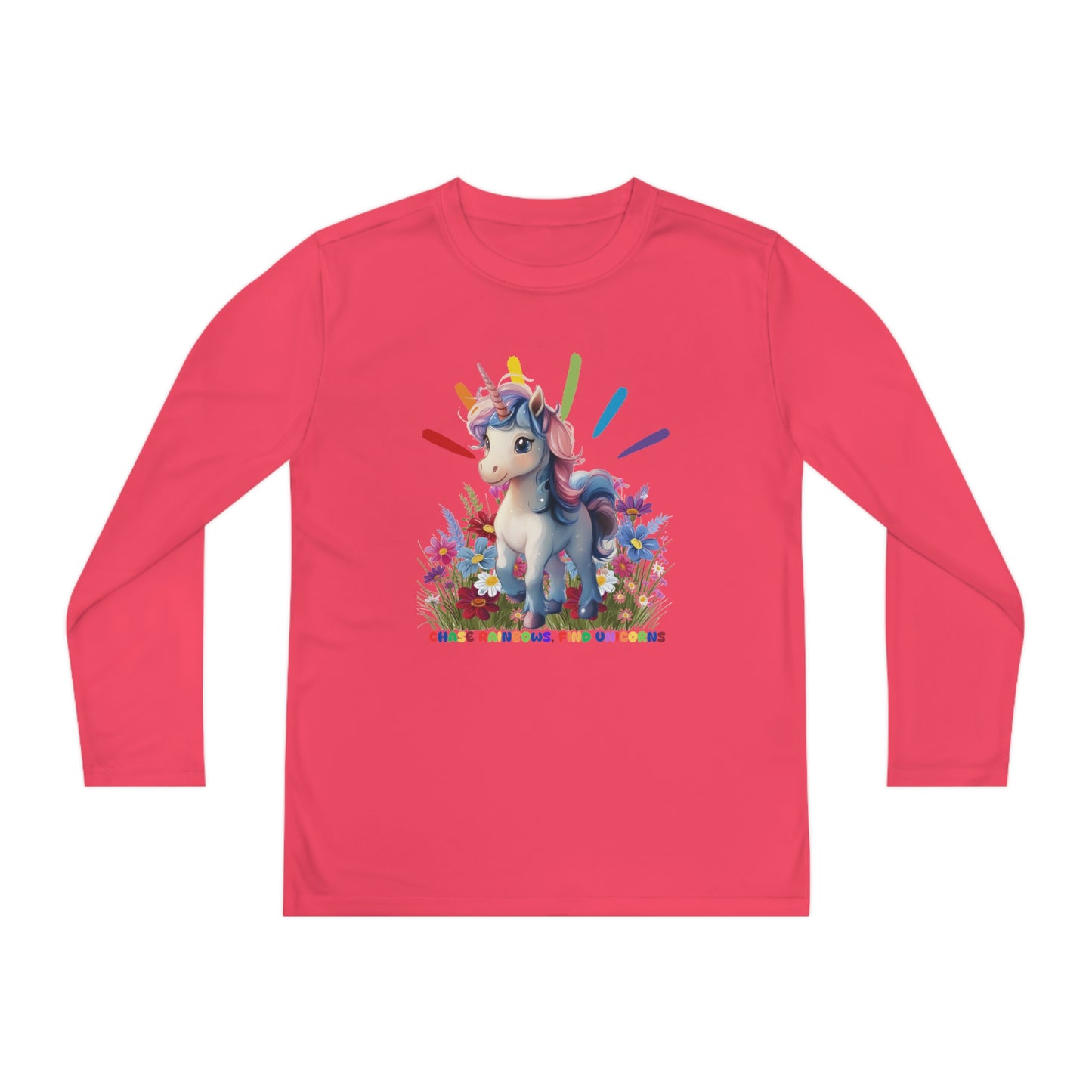 Chase Rainbows, Find Unicorns - Youth Long Sleeve Competitor Tee