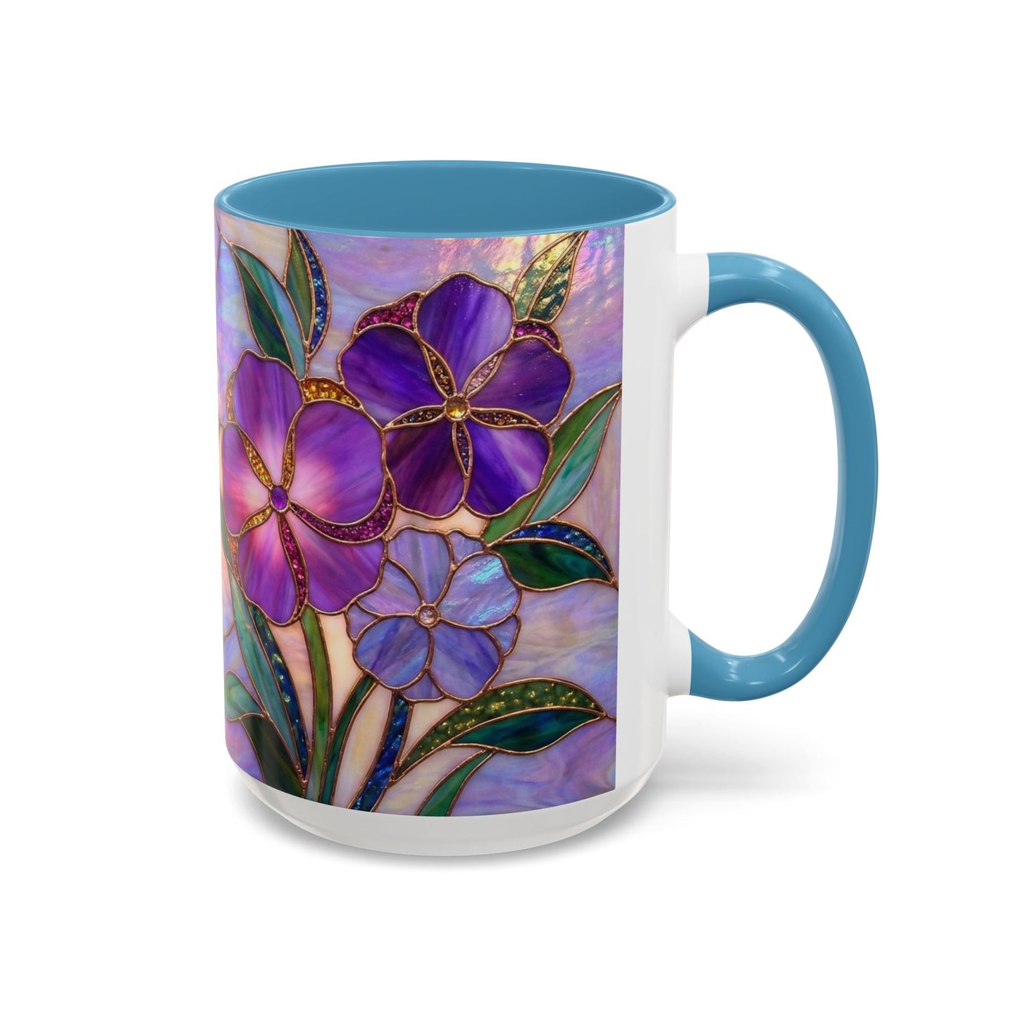 Stained Glass Violet Flowers Accent Coffee Mug, 11/15oz - 14537