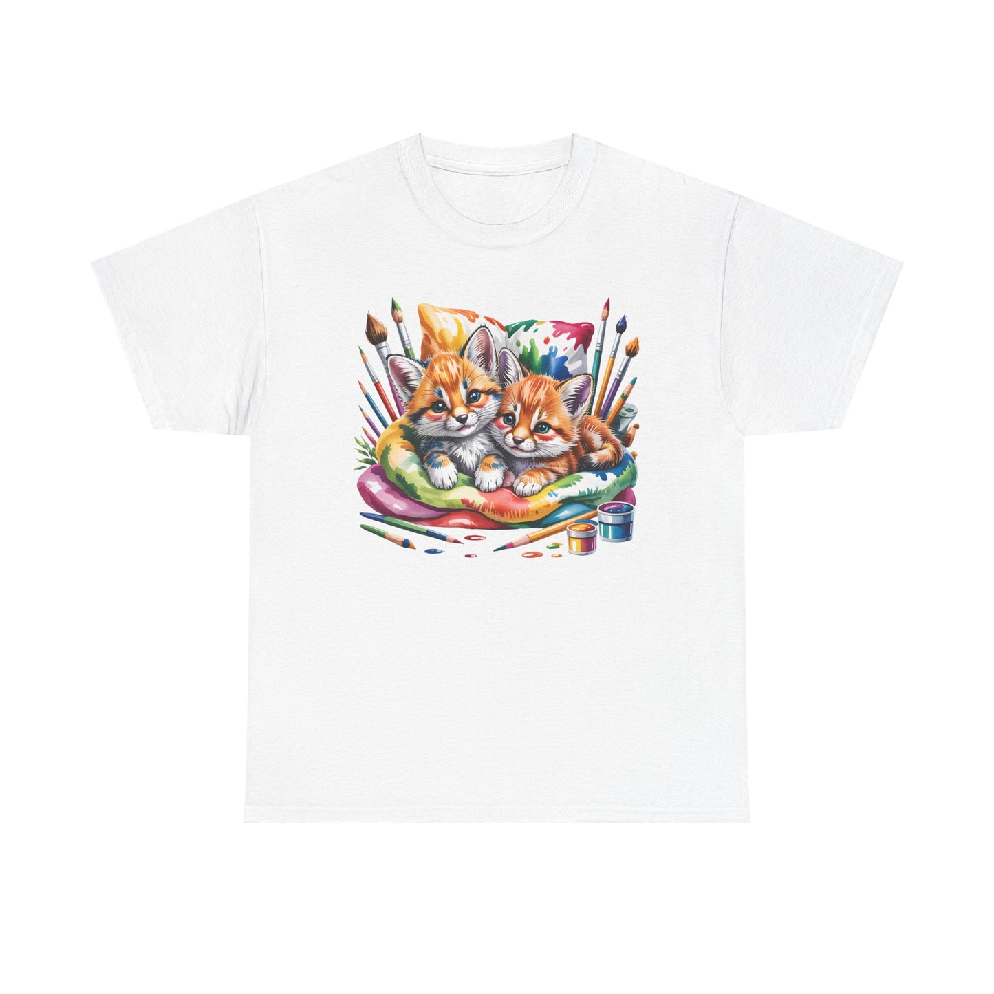 Artist Kittens T-Shirt — Cute Painting Cats Graphic Tee, Cat Lover Gift - 14866