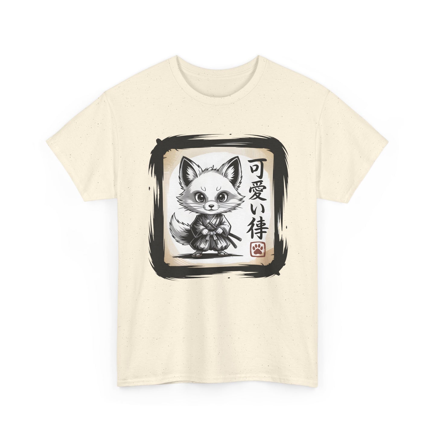 Fox Spirit Tee – Kawaii Fox Samurai with Japanese Calligraphy T-Shirt - 14911