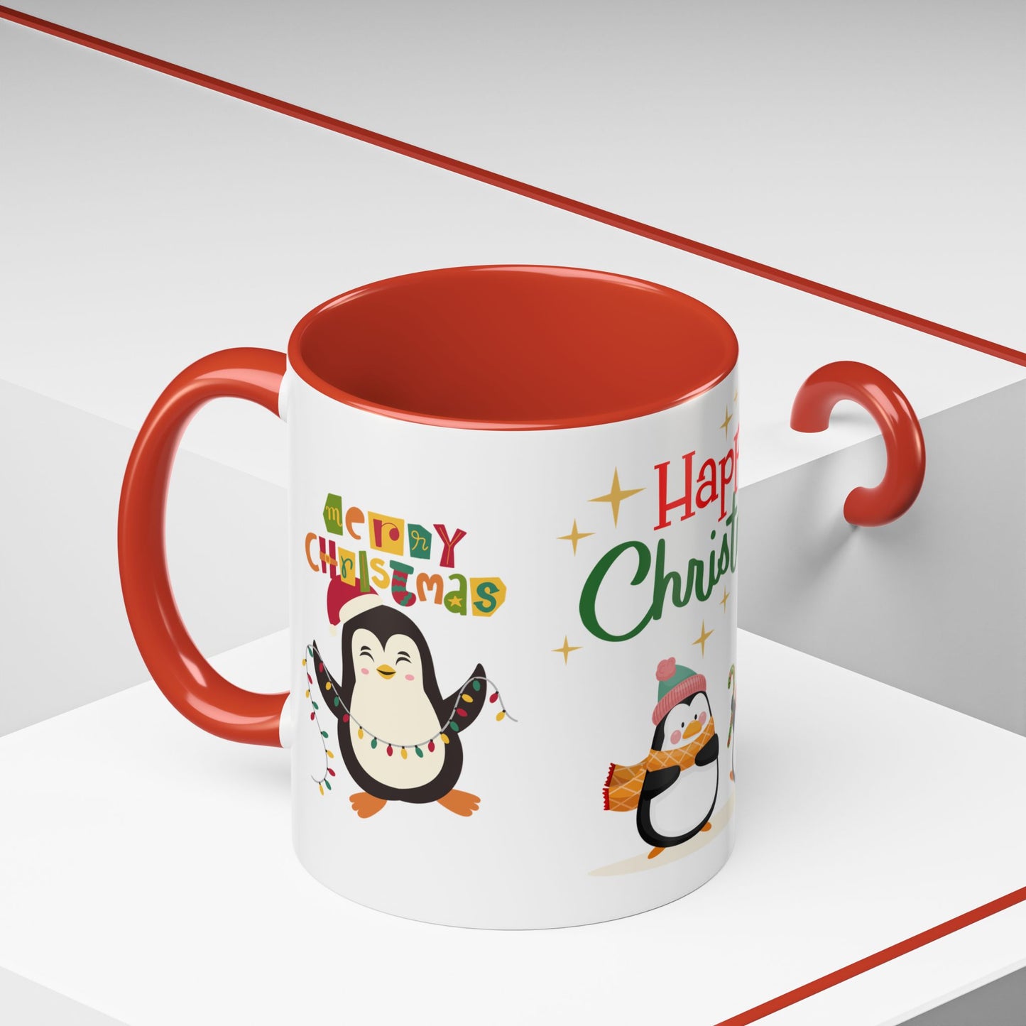 Penguins, Merry Christmas - Accent Coffee Mug (11, 15oz)