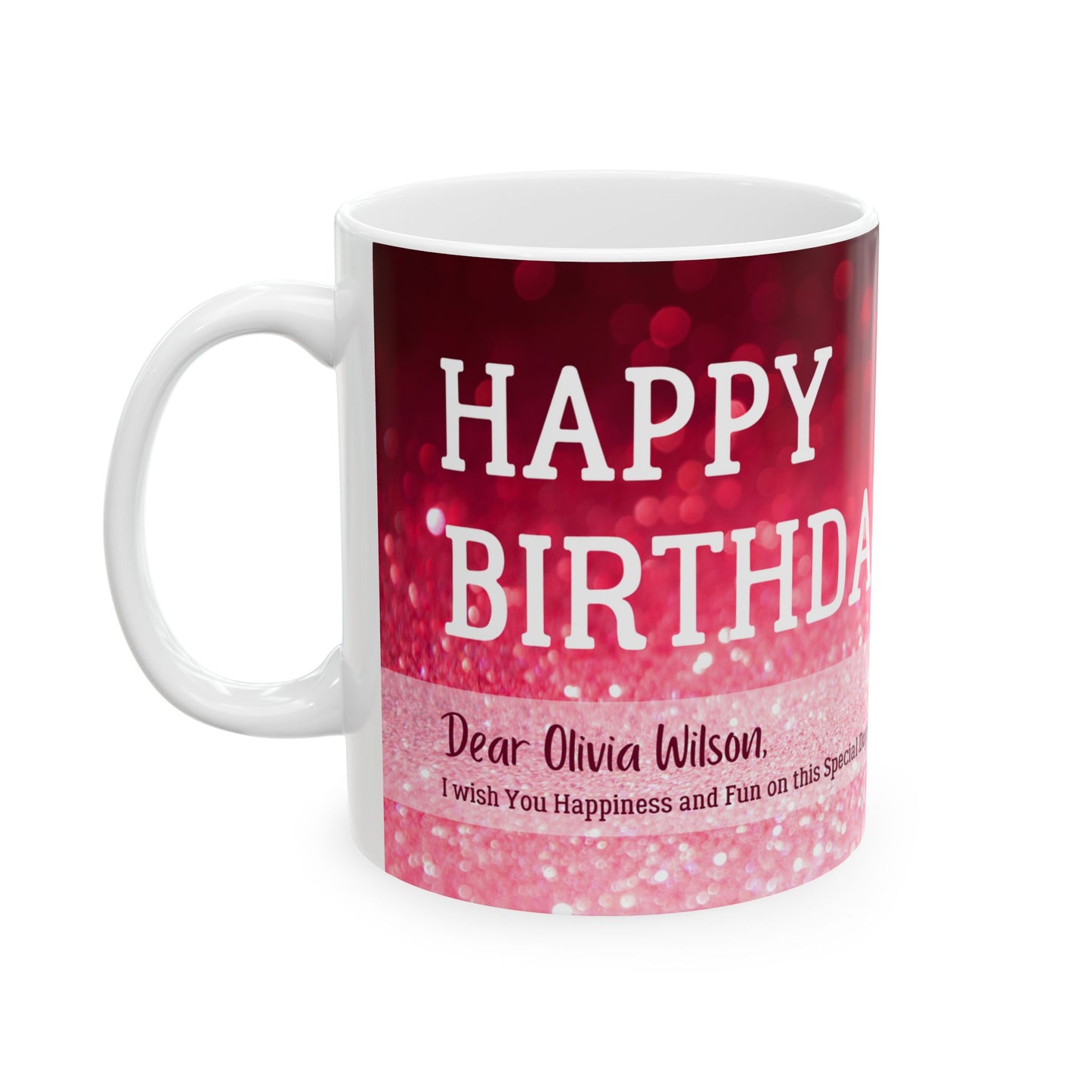 Happy Birthday Ceramic Mug | Personalized Gift for Friends | Celebration Cup | Best Friend Birthday Mug | Pink Sparkle Design - 13991