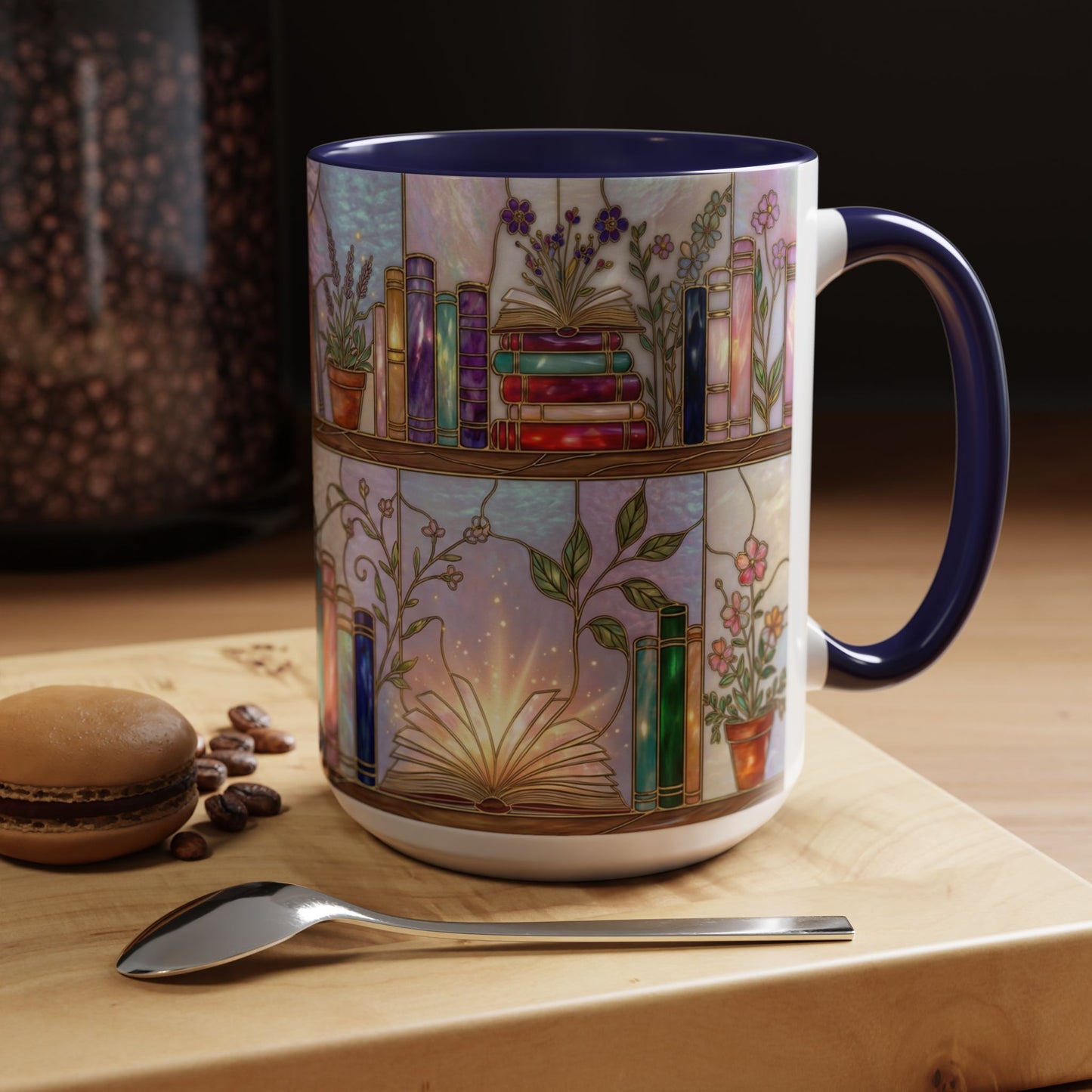 Magic Book Shelf Accent Coffee Mug — Stained Glass Design (11/15 oz) - 14529