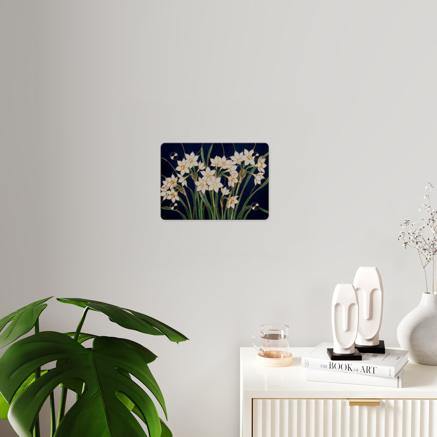 Whitepaper Narcissus Acrylic Wall Art Panel — (Floral Modern Decorative Plaque) - 14598