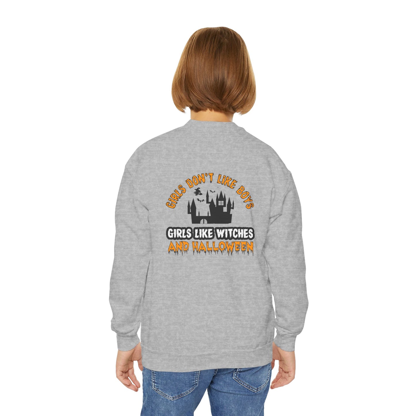 Girls Don't Like Boys. Girls Like Witches and Halloween - Youth Crewneck Sweatshirt