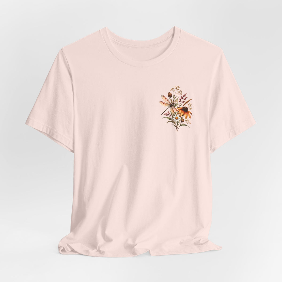 Vintage Wildflower & Dragonfly T-Shirt, Botanical Front & Back Tee - 14549