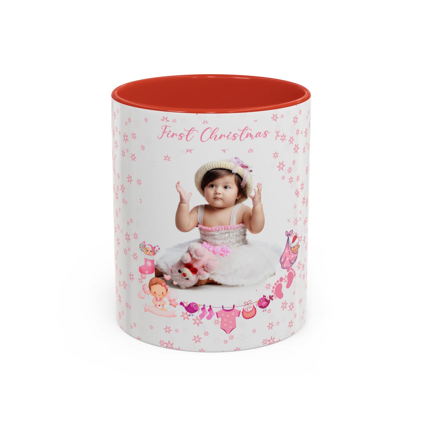 First Christmas, Baby Girl, Customizable - Accent Coffee Mug (11, 15oz) - 10001