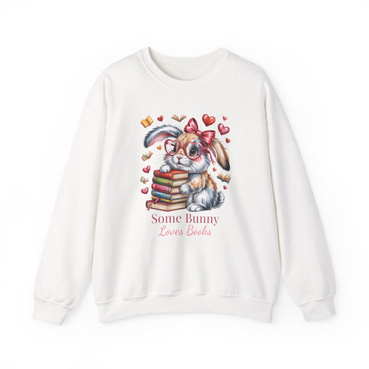 Some Bunny Loves Books Sweatshirt – Cute Book Lover Gift, Bunny Reading Crewneck for Teacher, Librarian or Reader - 14790
