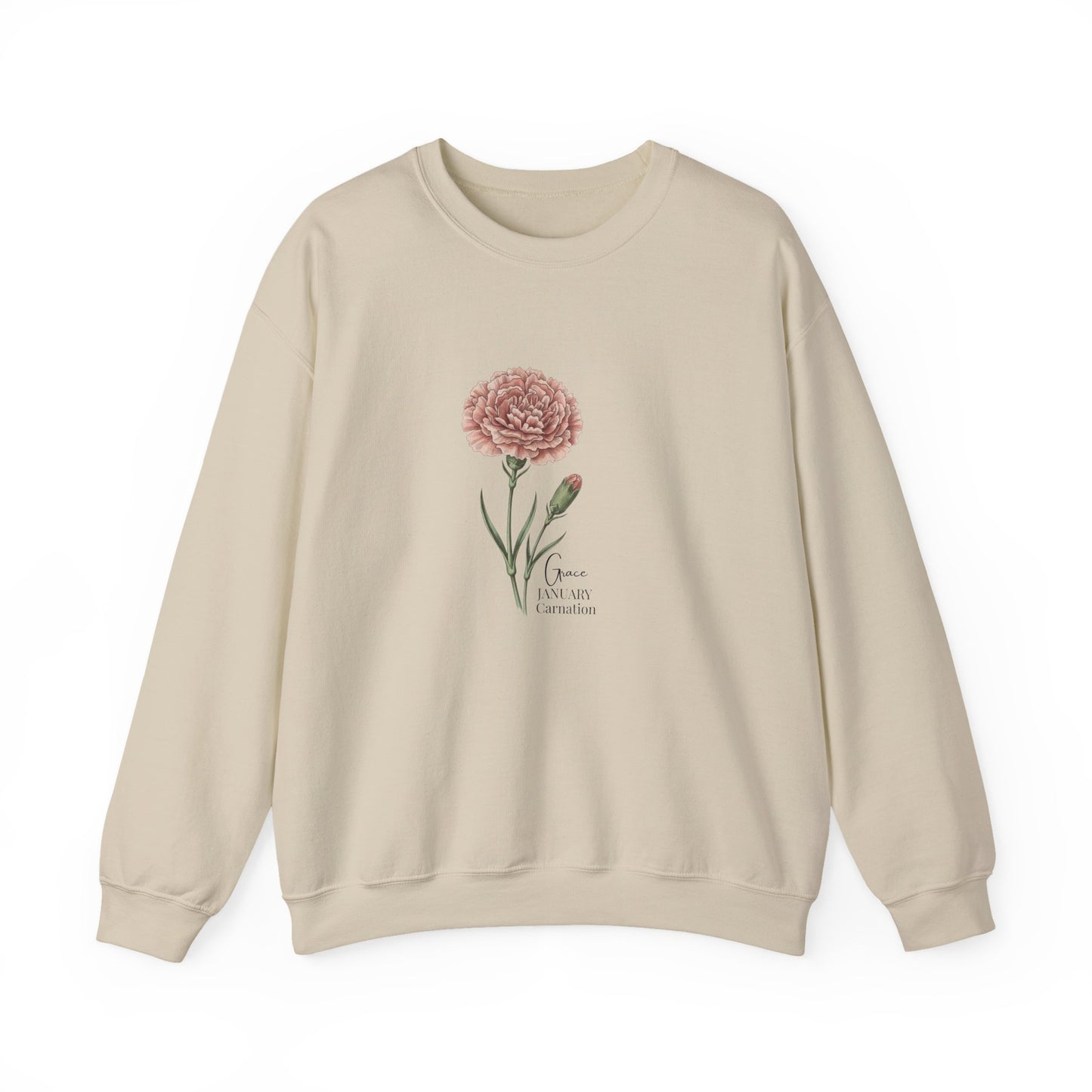 January Carnation Crewneck Sweatshirt — Customizable - 14673