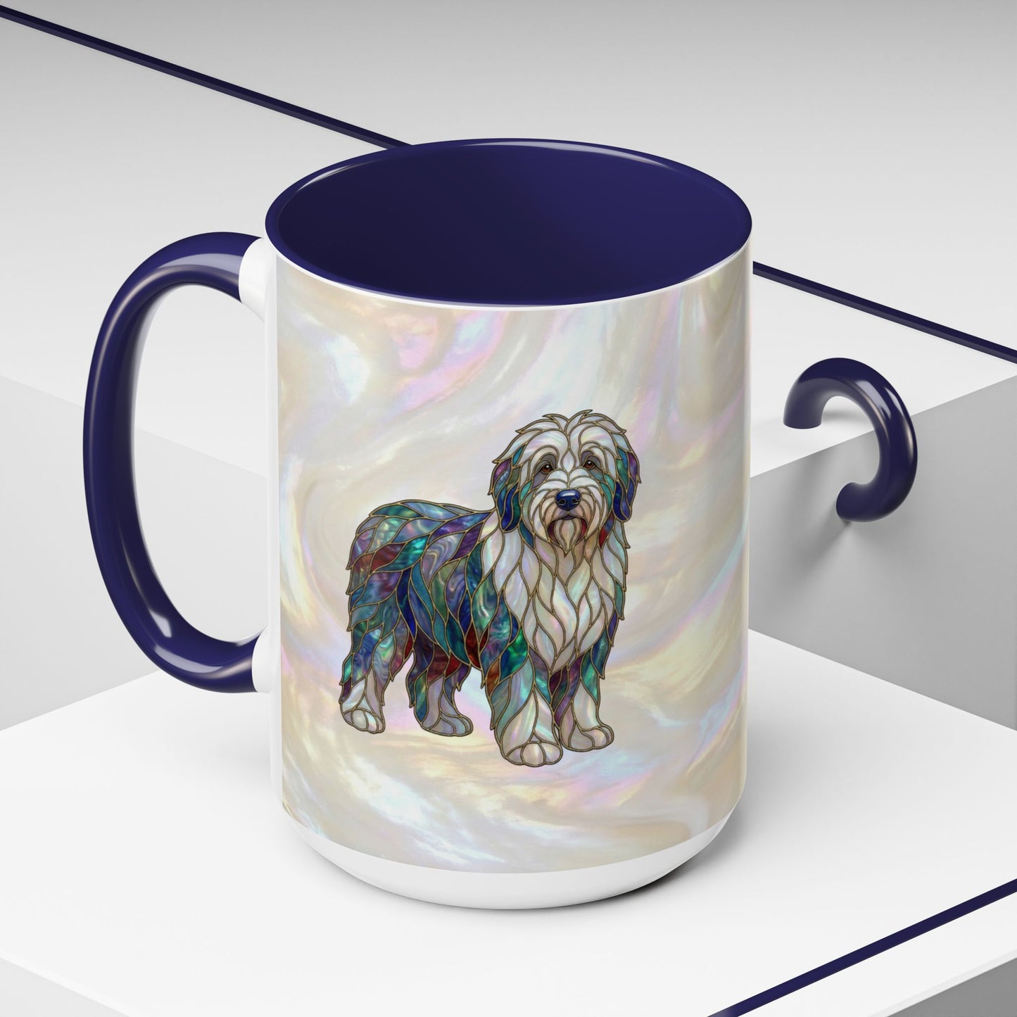 English Sheepdog Accent Coffee Mug -Stained Glass Style (11/15oz) - 14631