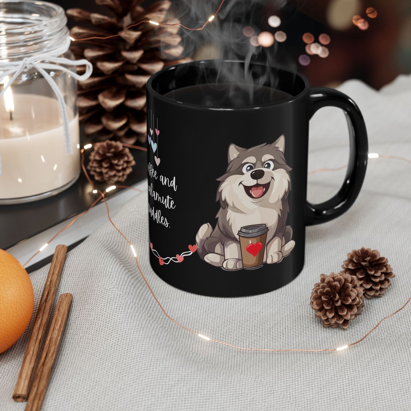 Coffee and Malamute Cuddles - Black Mug (11oz, 15oz) - 10650