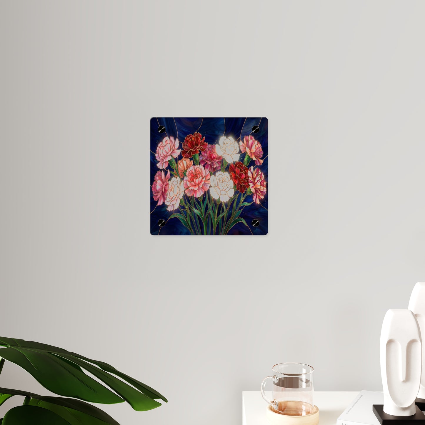 Carnation Bouquet Acrylic Wall Art Panel — Floral Home Décor - 14599