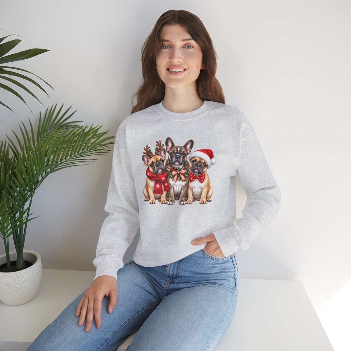 Christmas French Bulldog Sweatshirt, Cute Festive Frenchie Crewneck - 14556