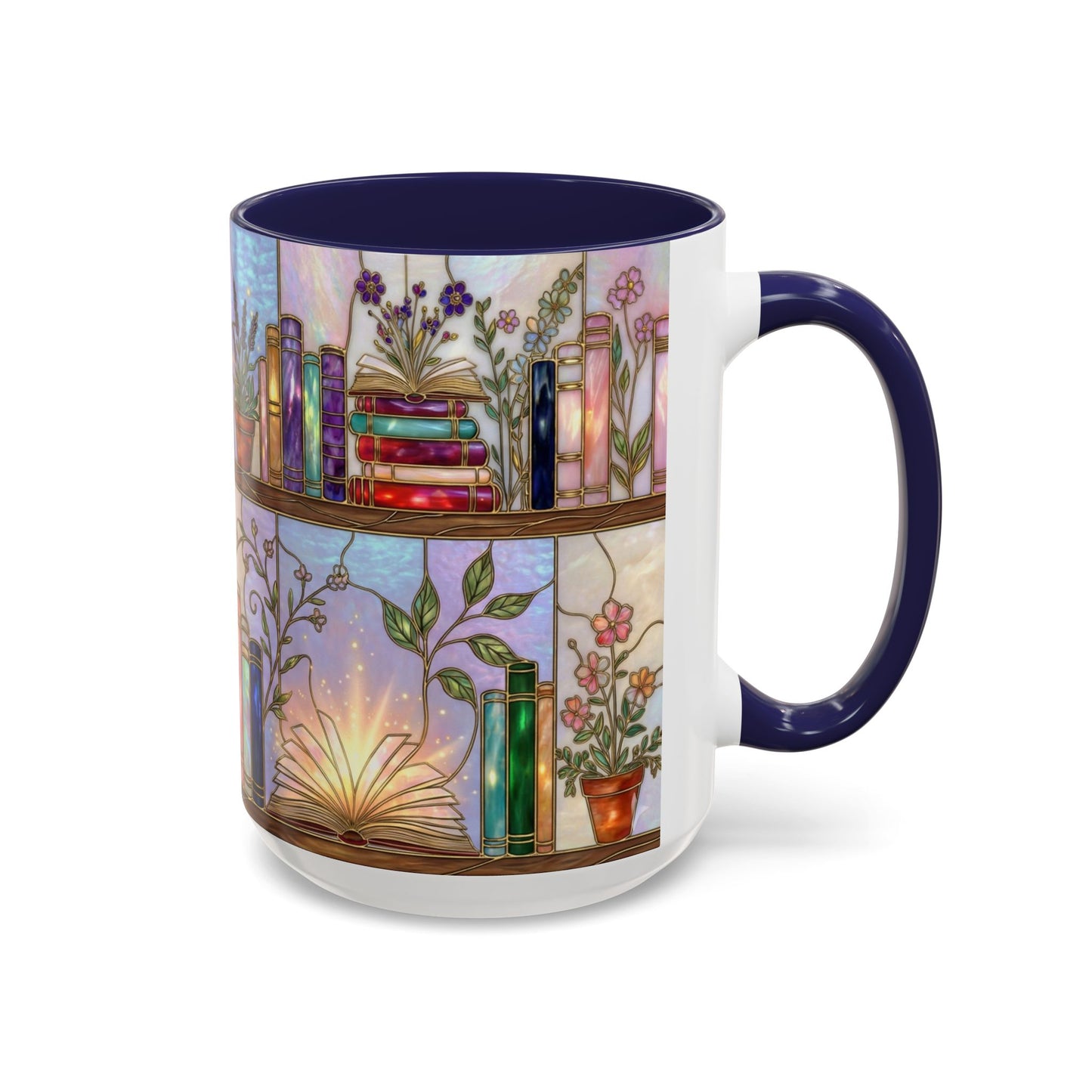 Magic Book Shelf Accent Coffee Mug — Stained Glass Design (11/15 oz) - 14529