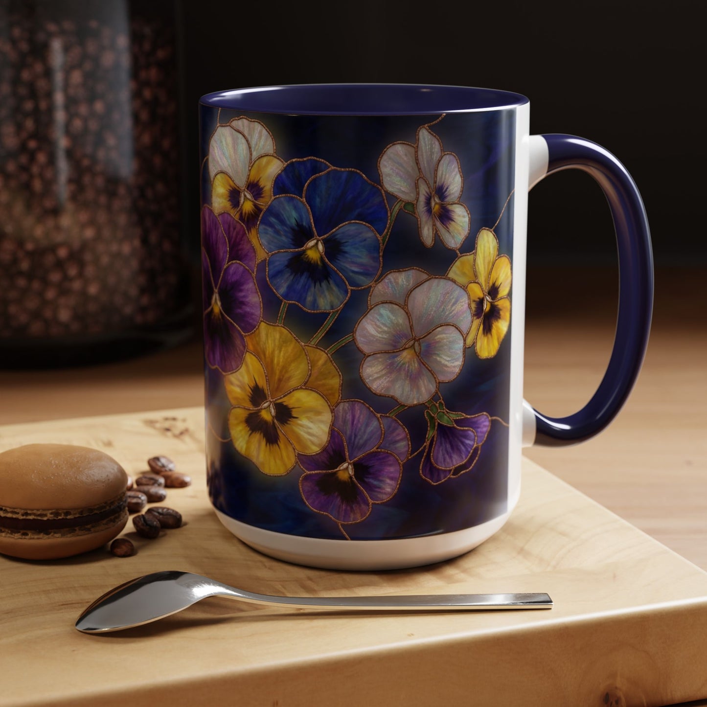 Pansy Floral Accent Coffee Mug — Stained Glass Design (11/15oz) - 14544