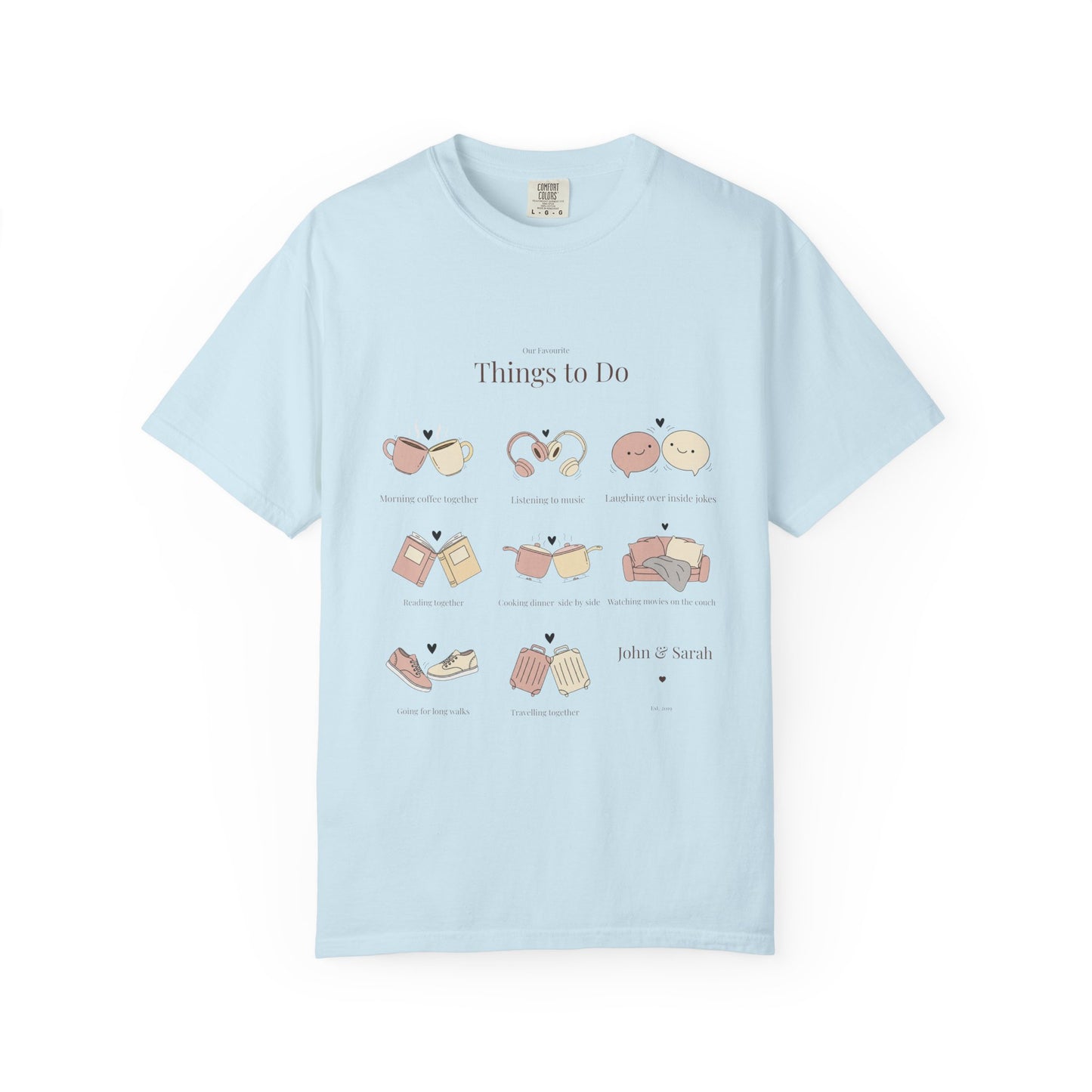 Our Favourite Things to Do Together – Personalised Valentine’s Illustration T-Shirt Gift - 14720