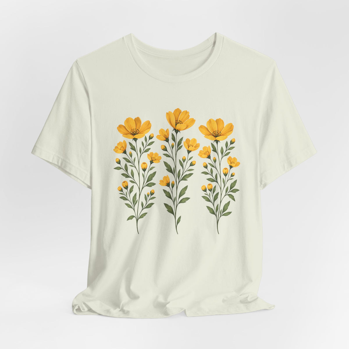Golden Yellow Wildflower T-Shirt, Vintage Botanical Floral Tee - 14544