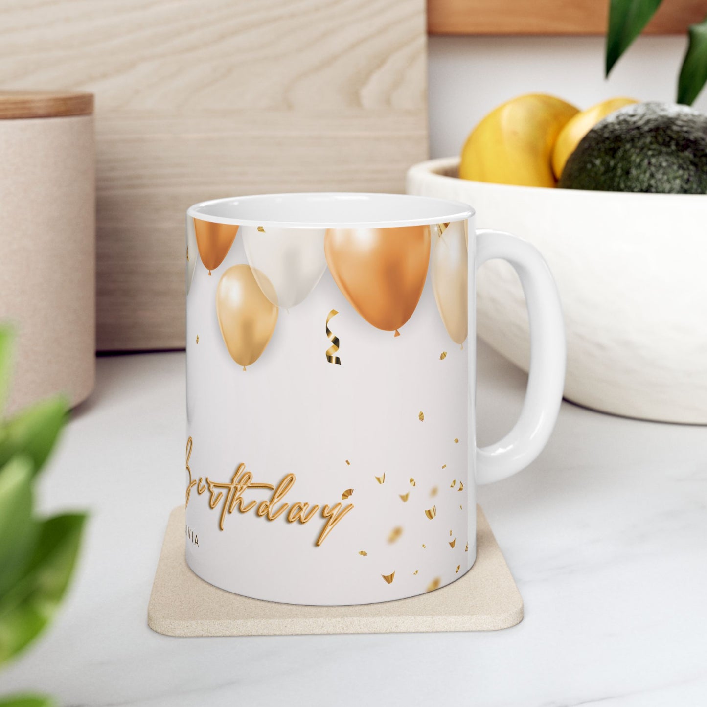 Birthday Celebration Ceramic Mug - Customizable Gift with Balloons, Perfect for Anniversaries, Parties, and Special Occasions - 13985