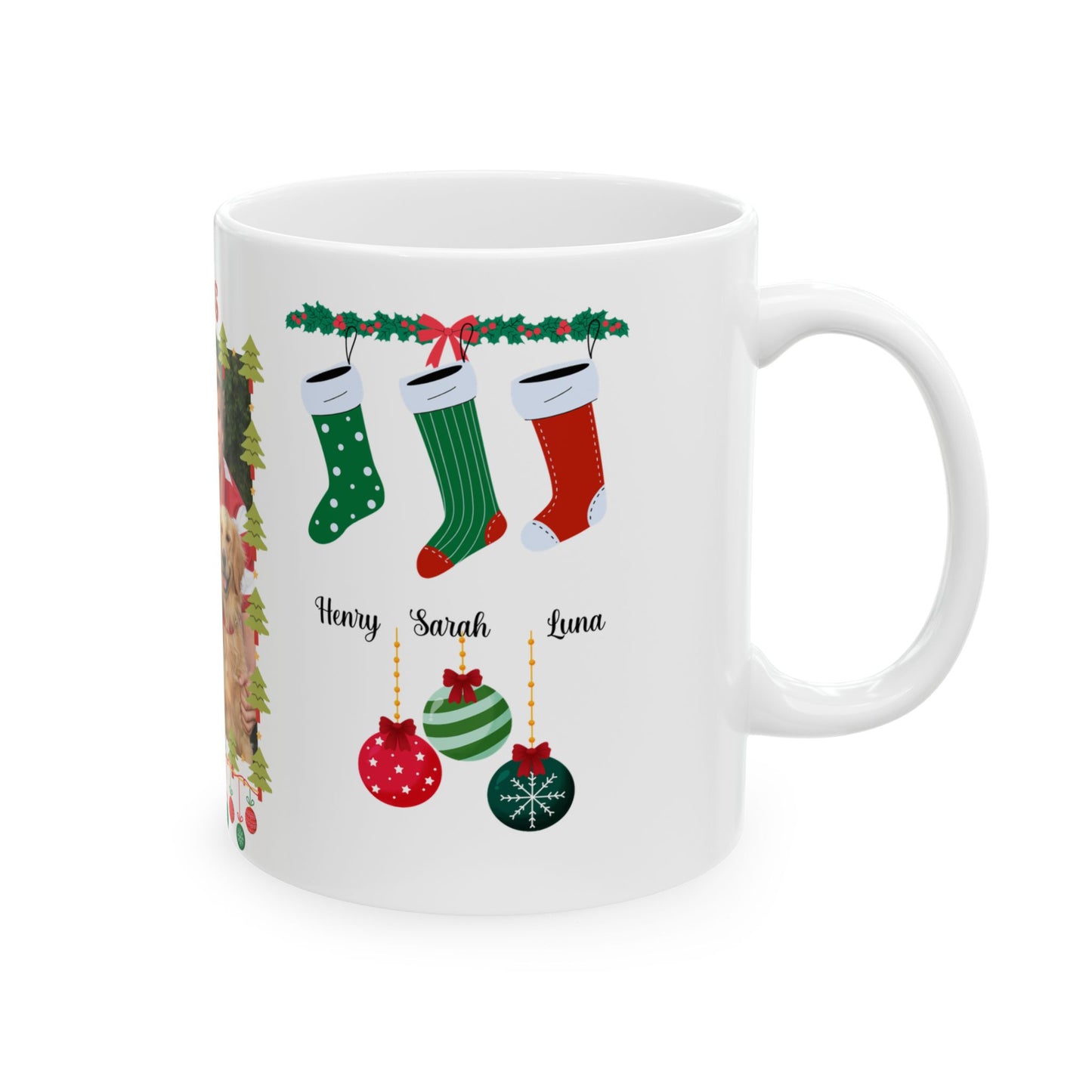 Christmas, Family Photo, Customizable - Ceramic Mug, (11oz, 15oz)