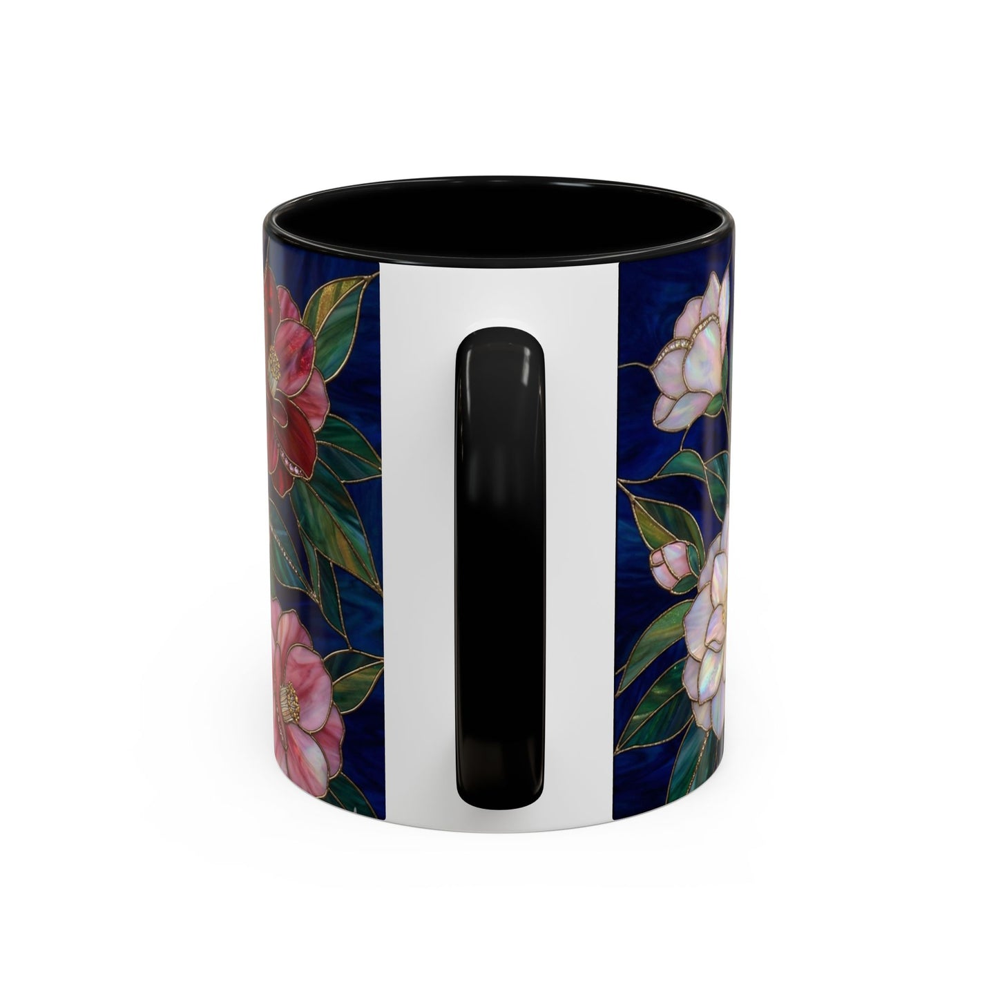 Camellia Floral Accent Coffee Mug — Stained Glass Design (11/15oz) - 14558