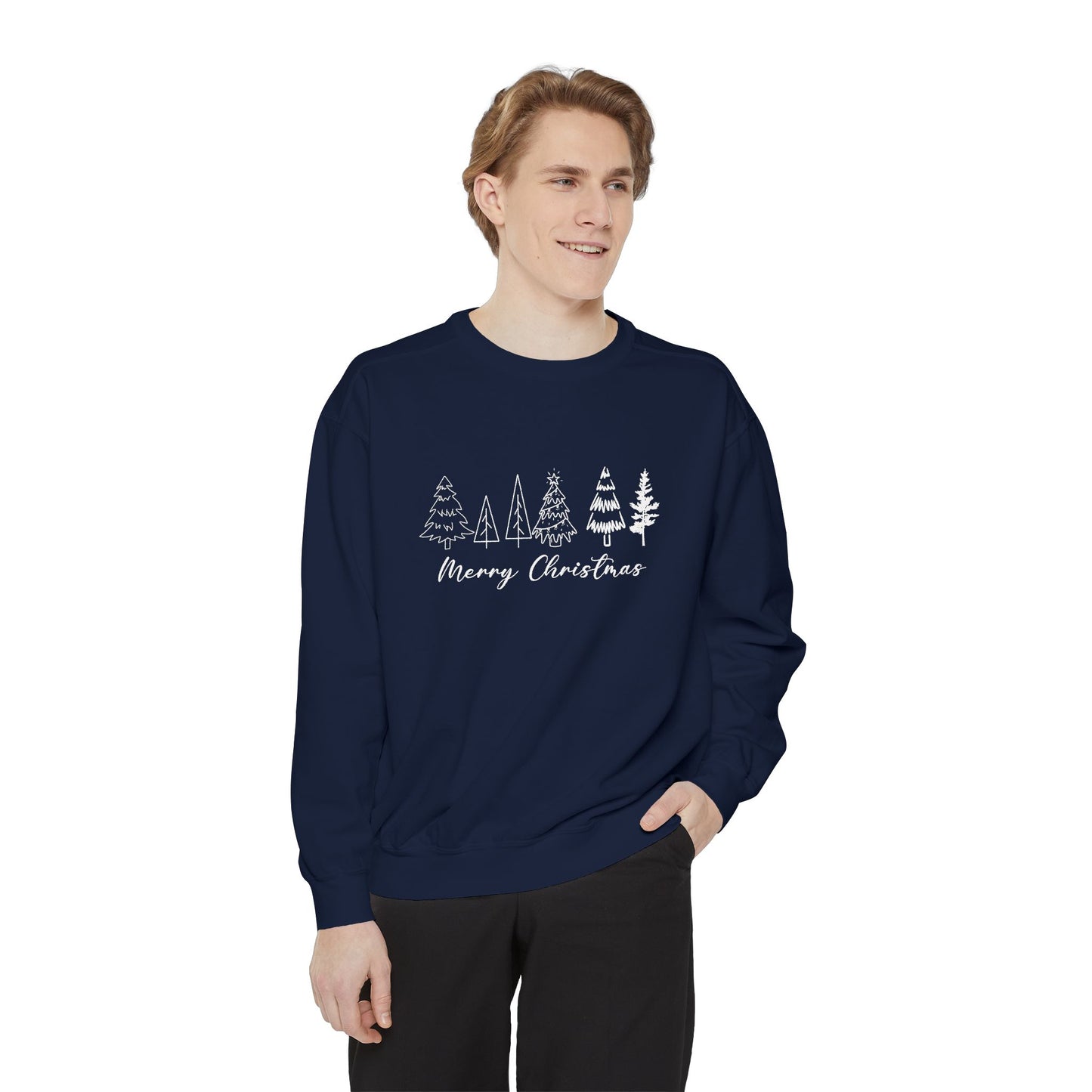 Trees, Merry Christmas - Unisex Garment-Dyed Sweatshirt - 10391