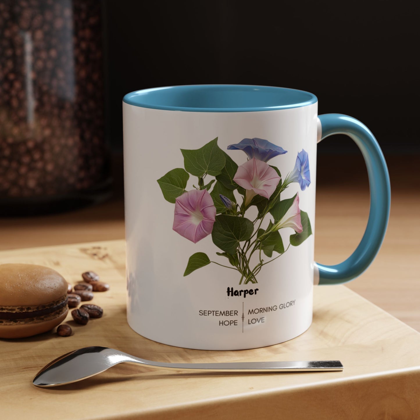 Happy Birthday: September Born, Morning Glory Flower, Customizable - Accent Coffee Mug (11, 15oz)