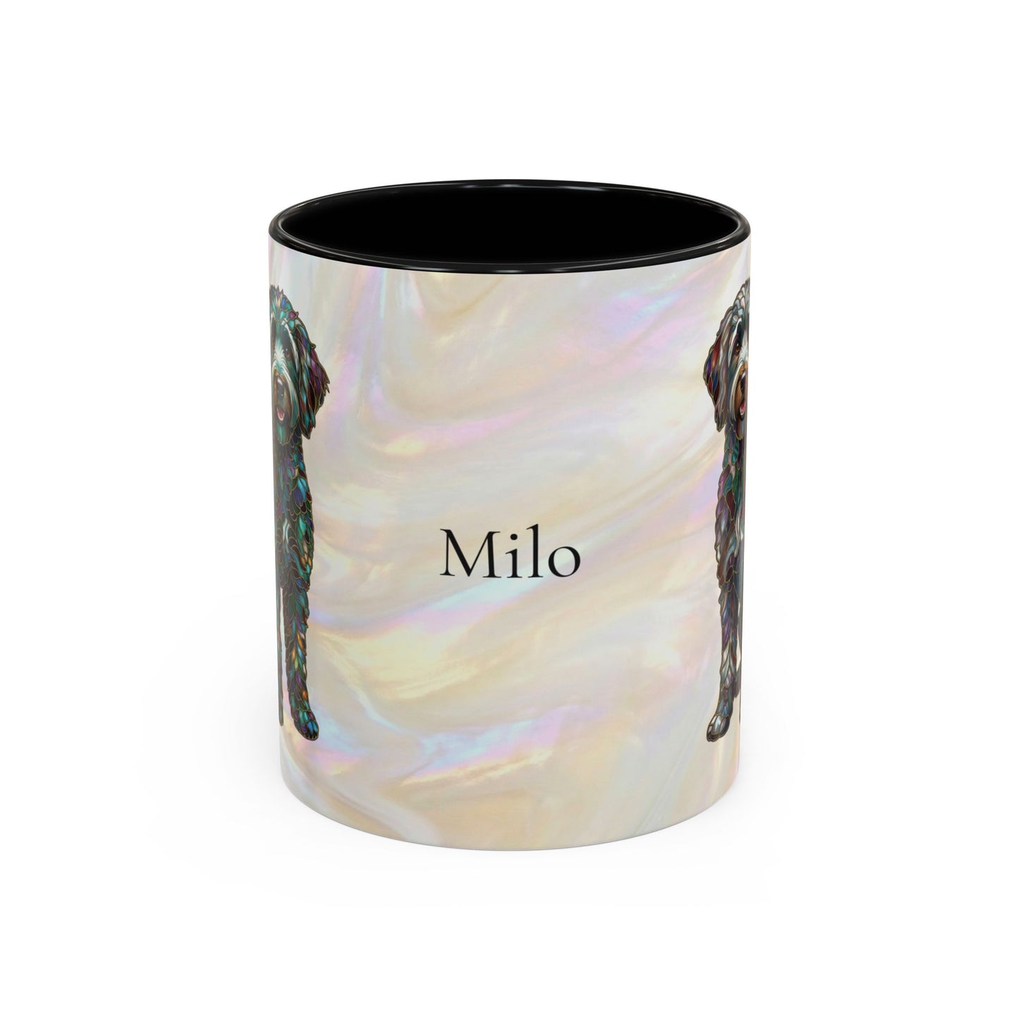 Personalized Labradoodle Dog Mug — Custom Name Accent Coffee Mug (11/15 oz) with Stained Glass Art - 14526