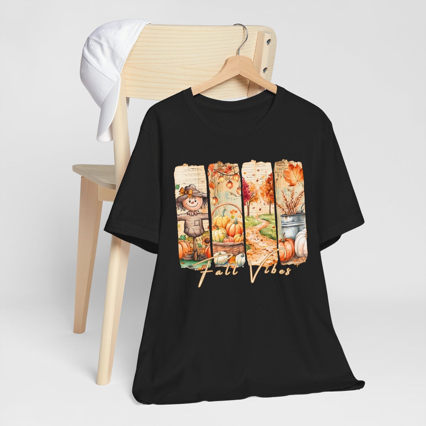 Fall Vibes T-Shirt, Autumn Pumpkin, Scarecrow & Harvest Graphic Tee - 14948