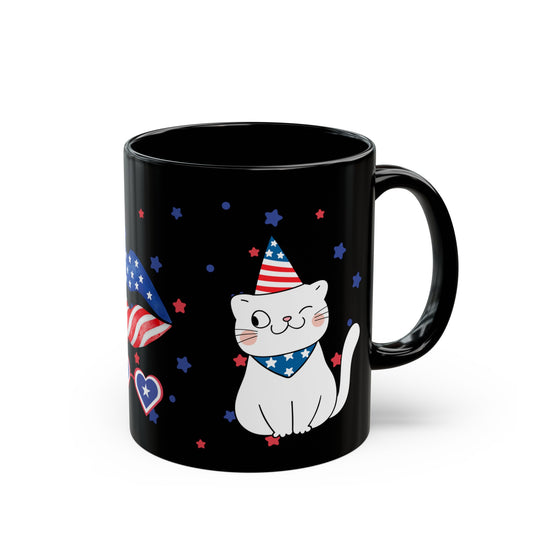 July 4, Cat's Love  - Black Mug (11oz, 15oz)