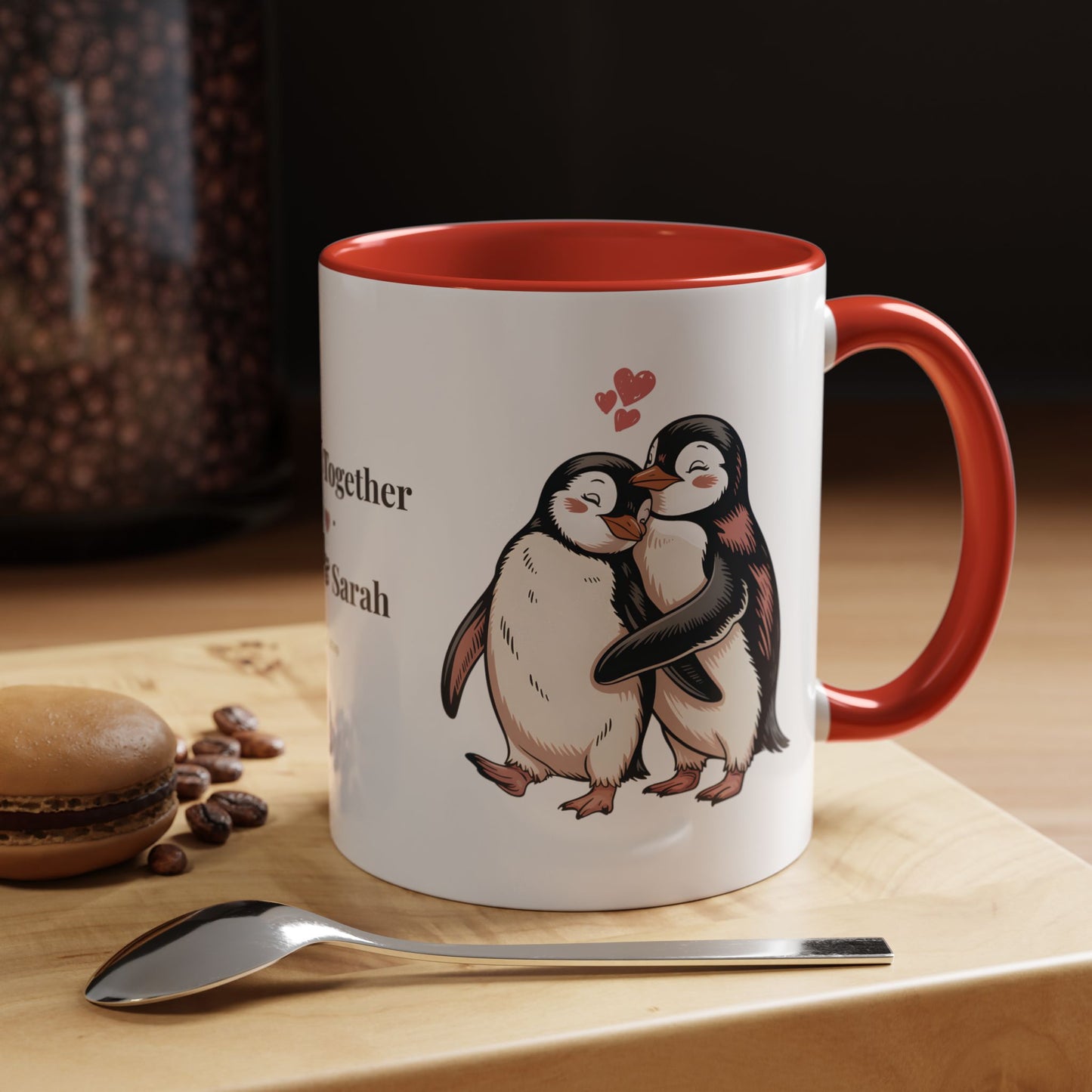 Always Together Personalized Coffee Mug — Penguin Couple with Custom Names & Established Date (11/15 oz) - 14744
