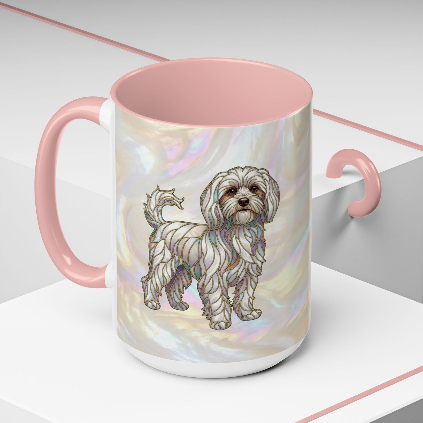 Maltese Dog Accent Coffee Mug – Stained Glass Design 11/15oz - 14642