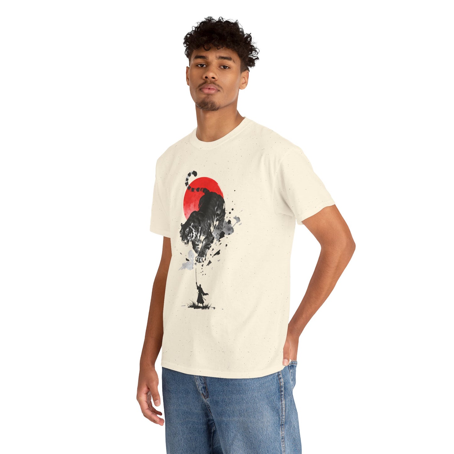 Tiger Spirit T-Shirt – Japanese Ink Tiger & Red Sun Samurai Graphic Tee - 14912