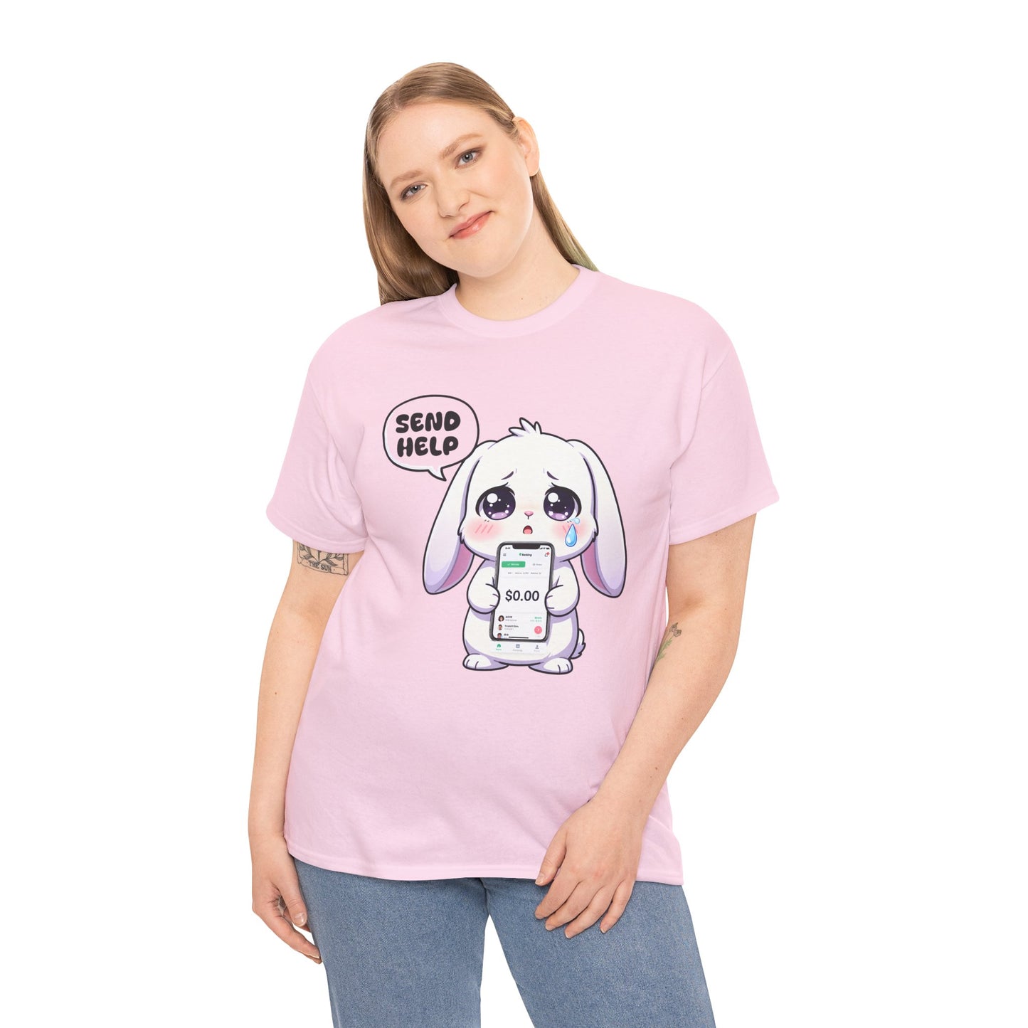 Funny Bunny T-Shirt – “Send Help” Kawaii Broke Money Humor Tee Gift - 14854